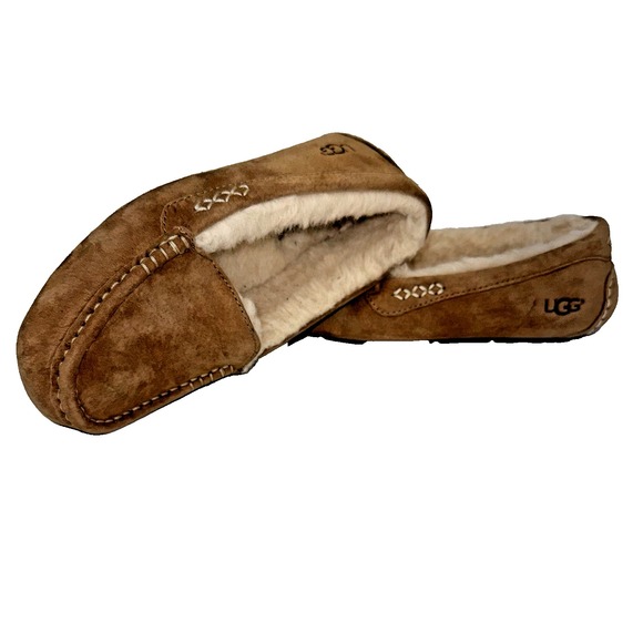 UGG Australia Womens Ansley Chestnut Suede Moccasin Slippers Sheepskin 7‎ - Picture 1 of 14